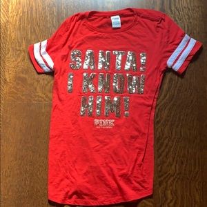 NWOT “Santa I Know Him” PINK top
